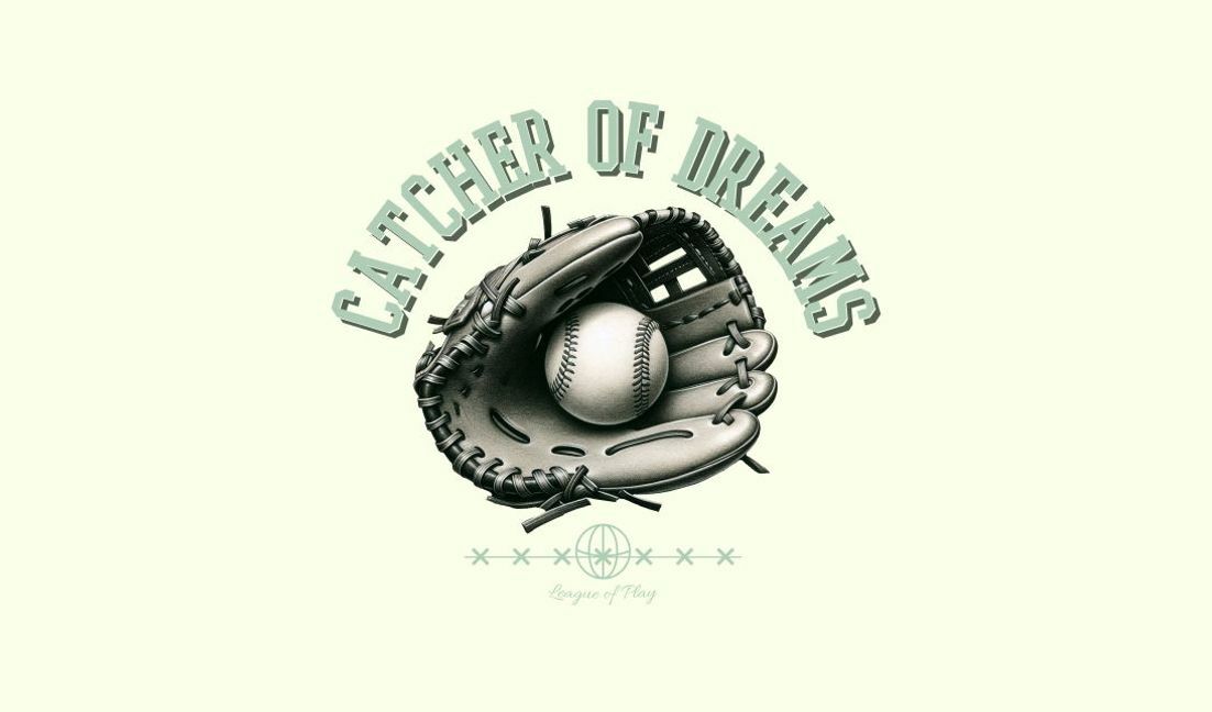Modelo de design para camiseta Gráfico de luva de beisebol com citação do apanhador de sonhos