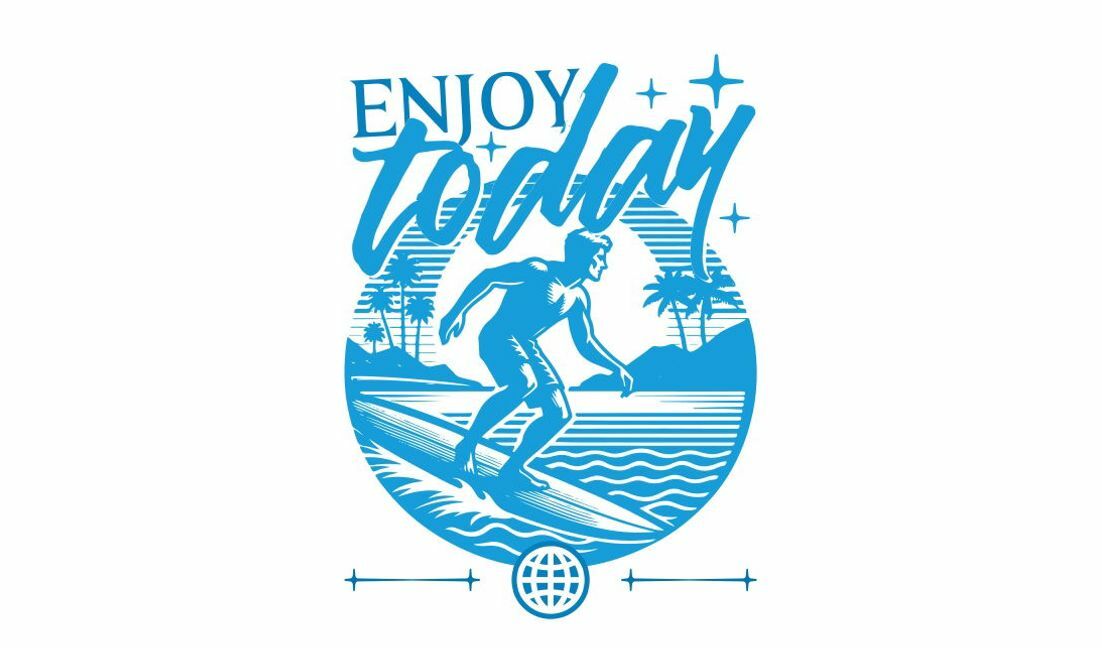 Modelo de design para camiseta Design de citação motivacional em estilo surf vintage