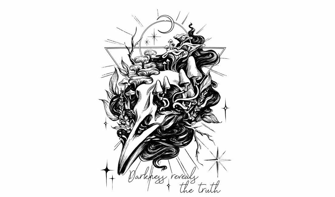Intricate dark nature skull art with quote t-shirt design template