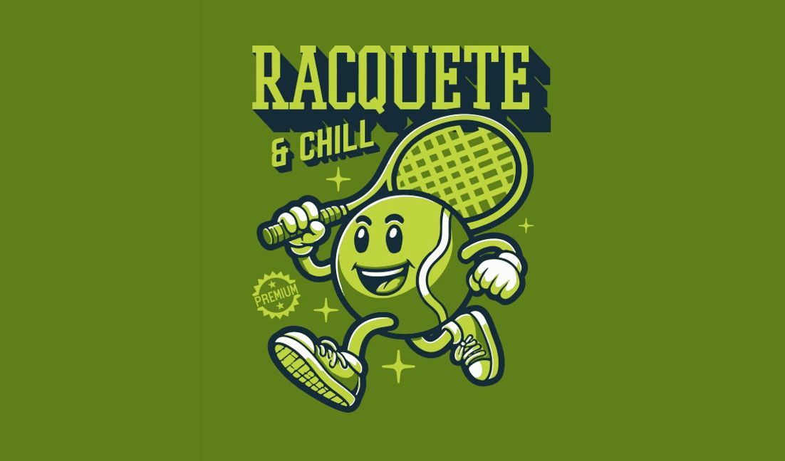 Plantilla de diseño para camiseta Diseño de tenis lúdico con raqueta y eslogan relajante.