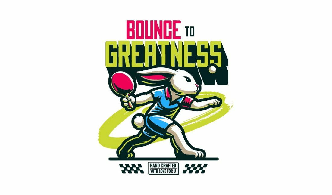 Plantilla de diseño para camiseta Diseño de conejito de tenis divertido con cita motivacional.