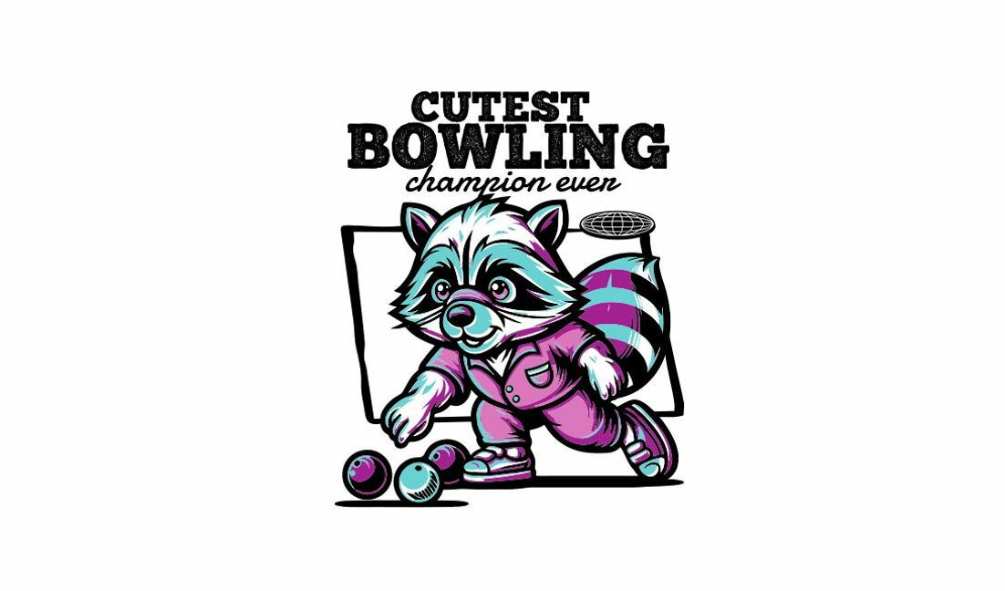 Cute raccoon bowling champion design t-shirt design template