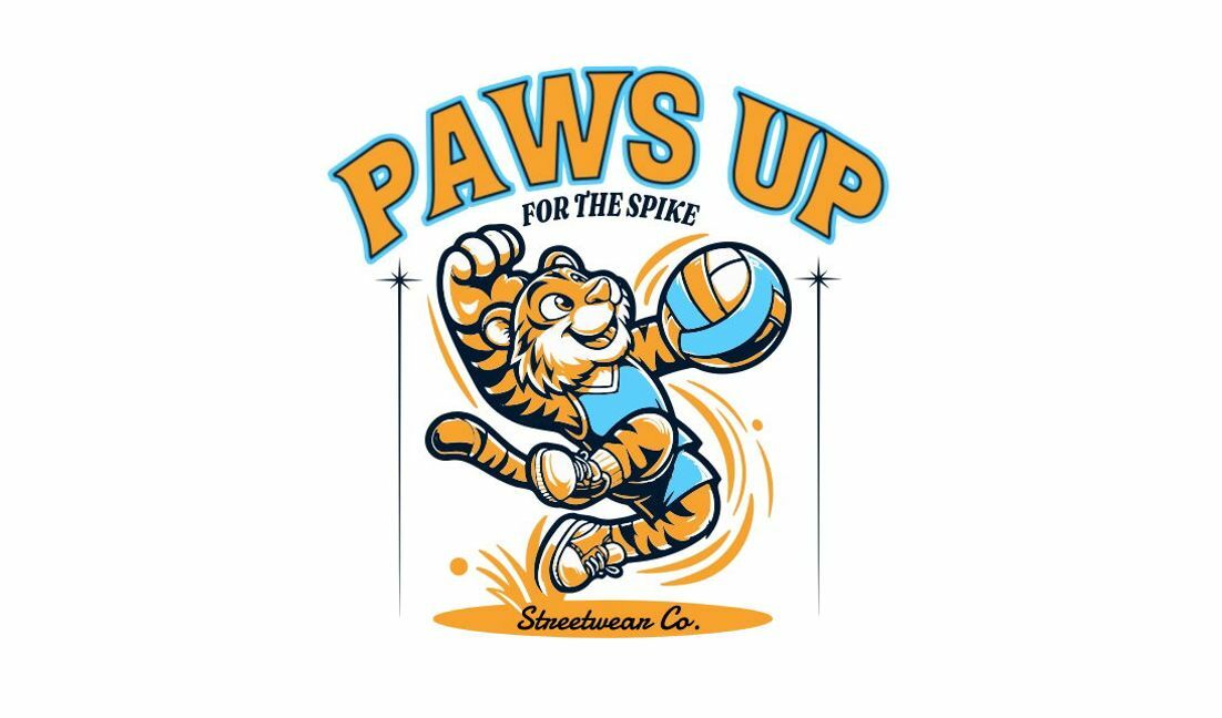 Modelo de design para camiseta Design de mascote tigre de vôlei lúdico