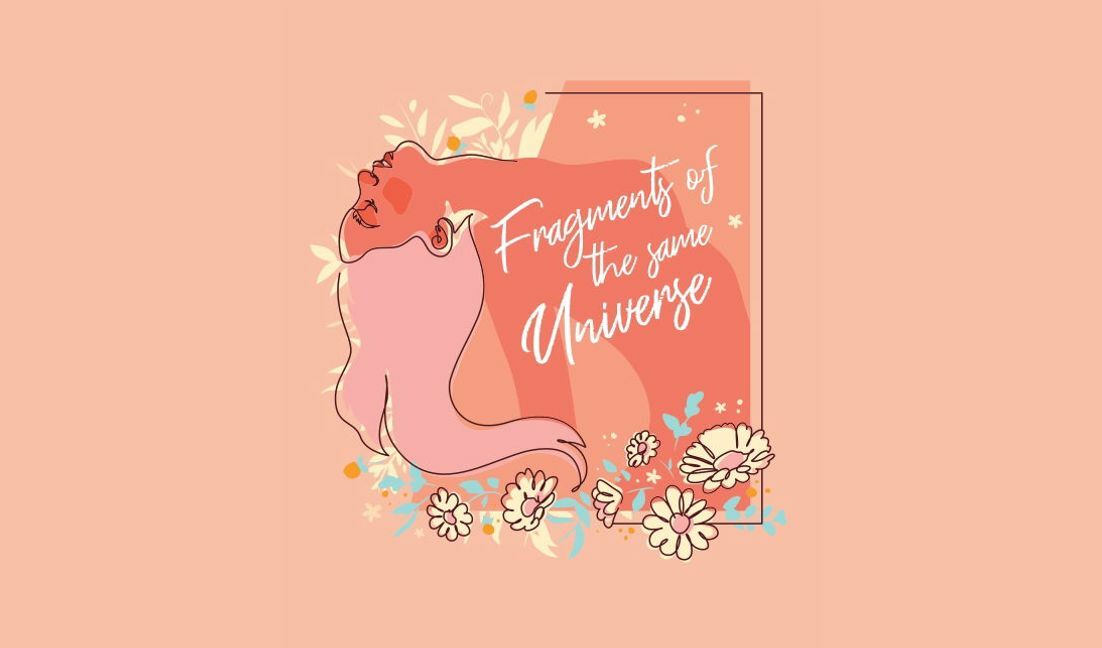Dreamy illustration of fragments of the same universe t-shirt design template