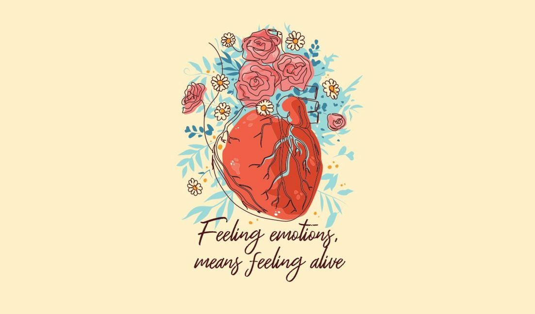 Emotional heart design with floral elements t-shirt design template