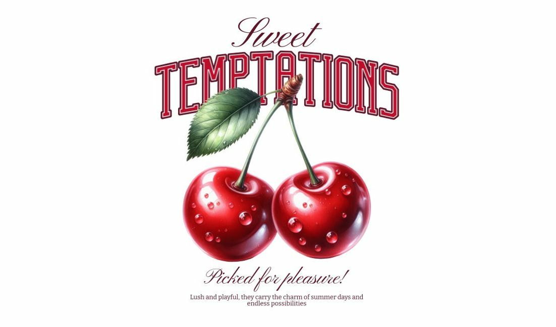 Plantilla de diseño para camiseta Diseño de cereza divertido con cita de dulces tentaciones.