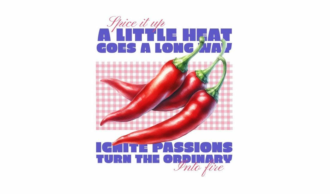 Modelo de design para camiseta Citação de pimenta picante com tipografia vibrante