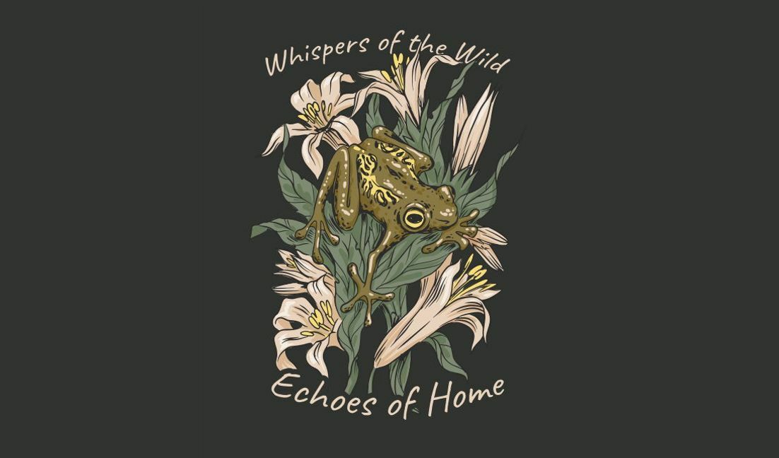 Whimsical frog and flower illustration design t-shirt design template