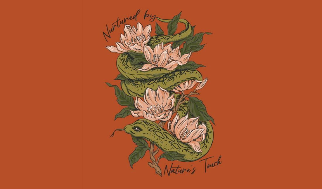 Modelo de design para camiseta Design floral e de cobra inspirado na natureza