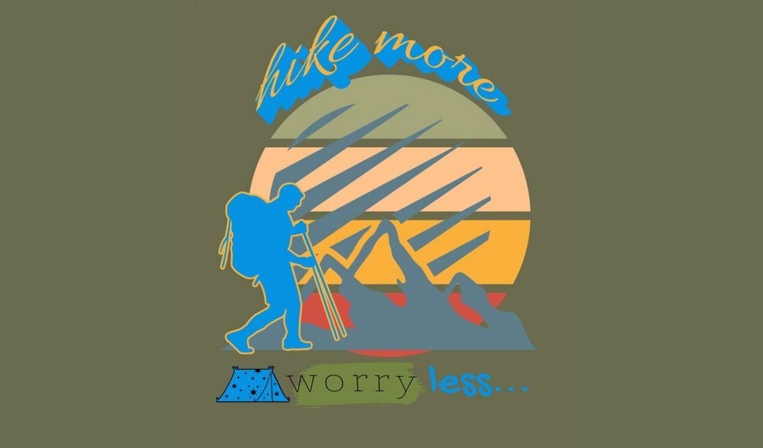 Adventure hiking quote design with mountains t-shirt design template