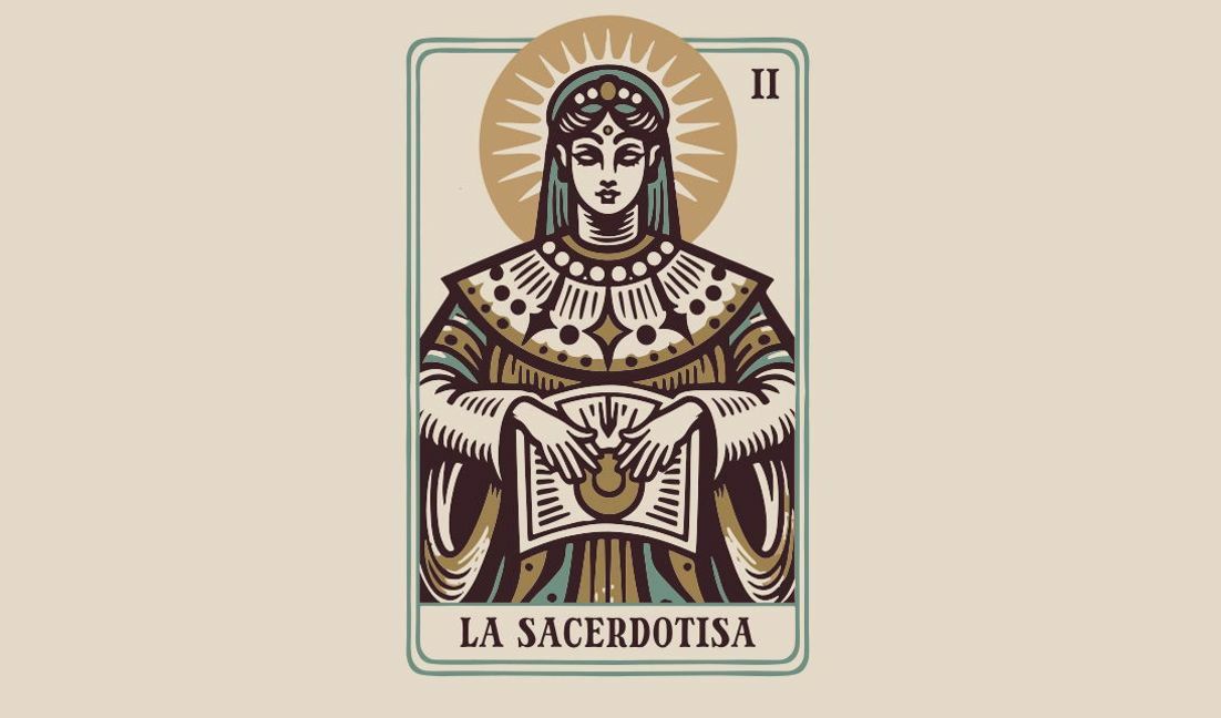 Modelo de design para camiseta Design de carta de tarô vintage com la sacerdotisa