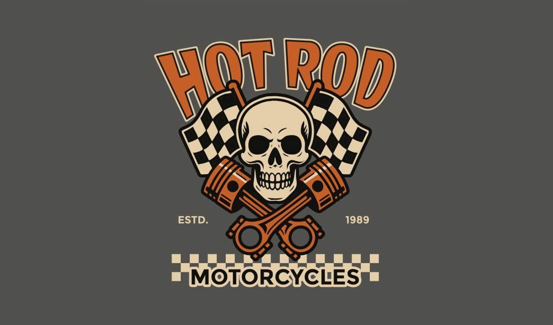 Modelo de design para camiseta Design de caveira de motocicleta vintage hot rod