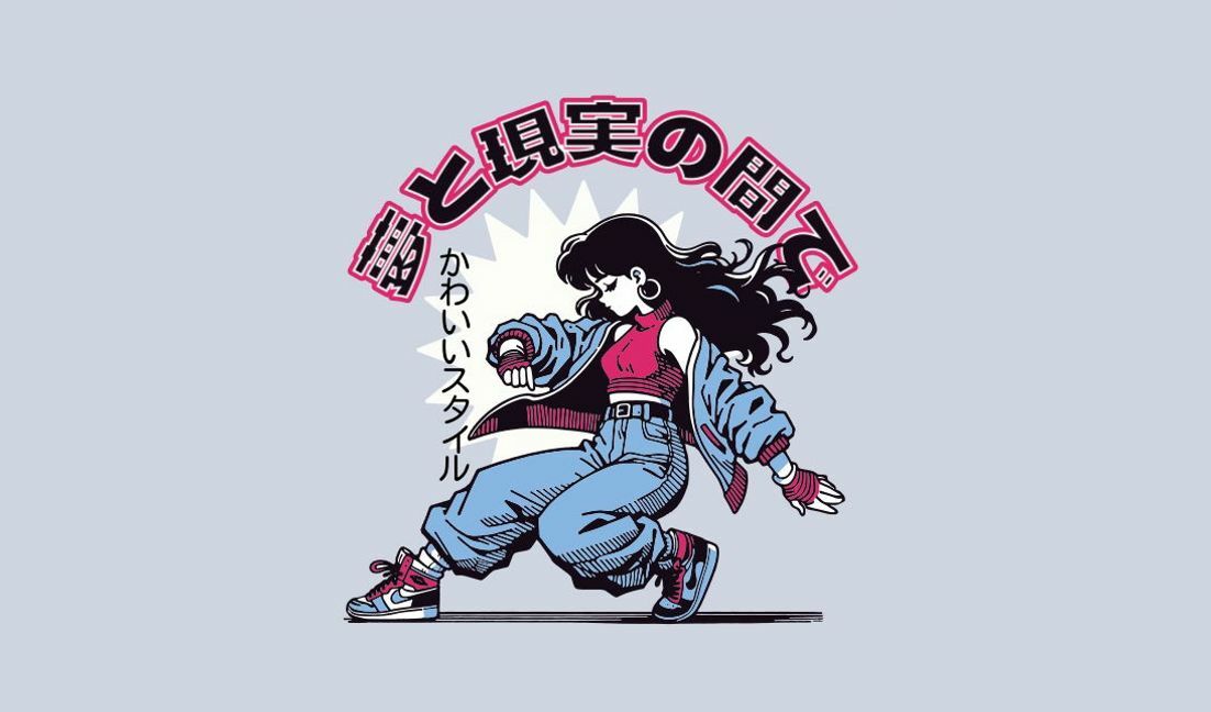 Stylish retro anime girl t-shirt design t-shirt design template