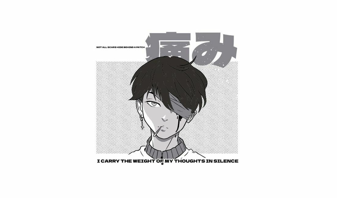 Ausdrucksstarke Manga-inspirierte Illustration mit tiefgründigem Zitat T-Shirt-Designvorlage