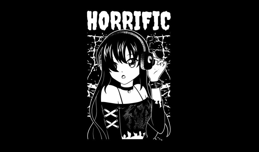 Edgy anime girl graphic design with headphones t-shirt design template