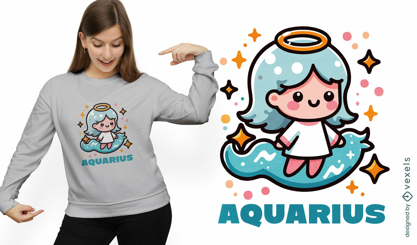 Design fofo de camiseta com o signo de Aquário