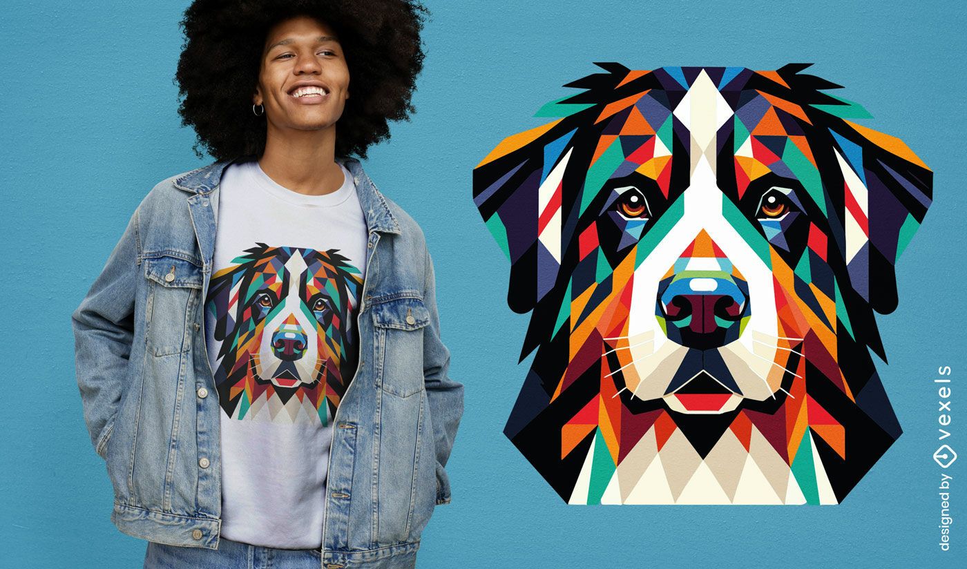 Diseño de camiseta de perro bernés poligonal