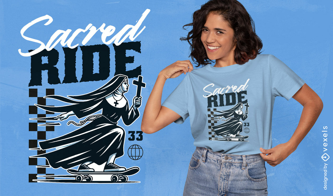 Diseño de camiseta de monja patinadora