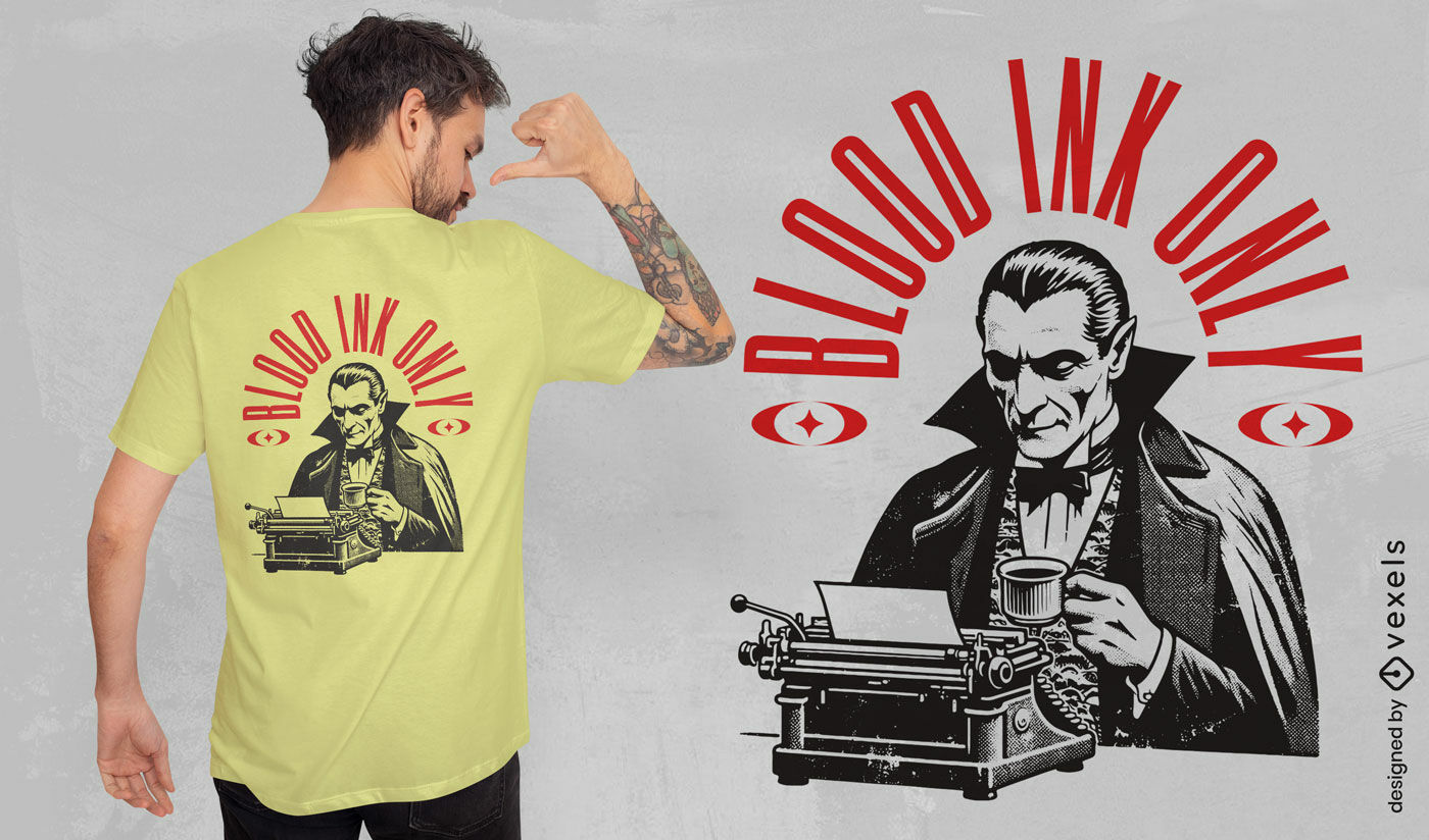 T-Shirt-Design mit Vampir-Schreibkraft-Abzeichen
