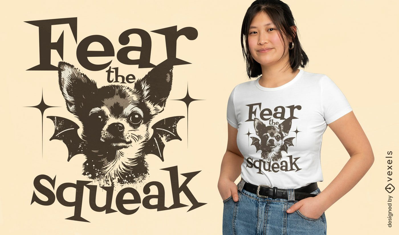 Diseño de camiseta con alas de murciélago de chihuahua