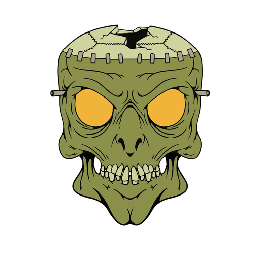 Unique zombie skull design with exposed stitches PNG Design