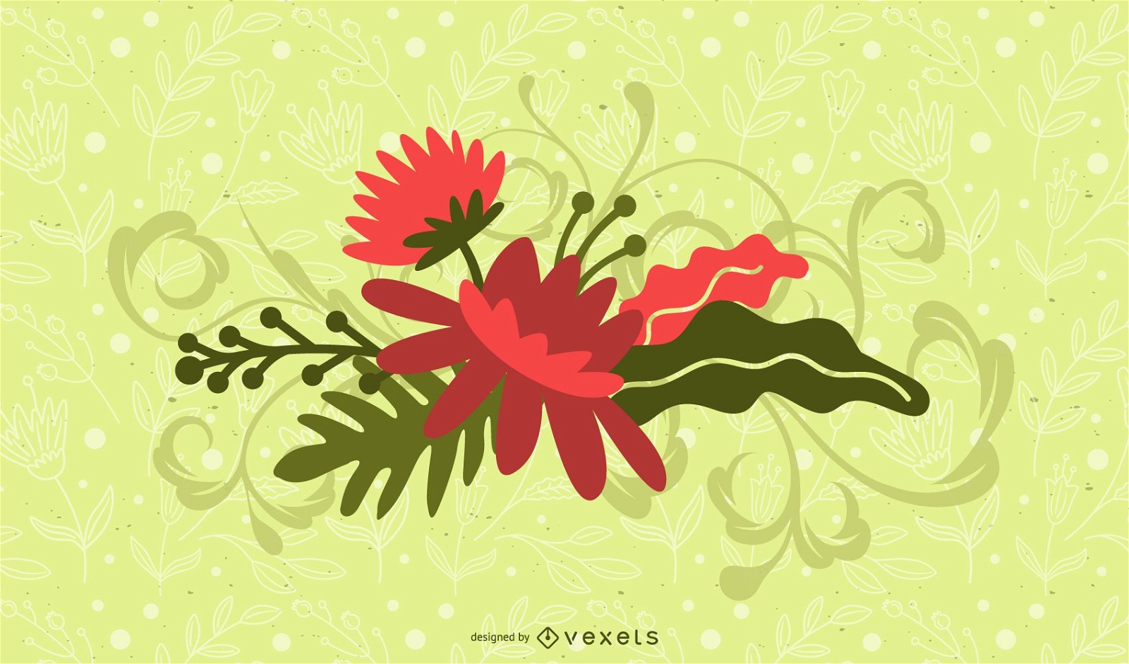 Ilustração em vetor floral verde e vermelho