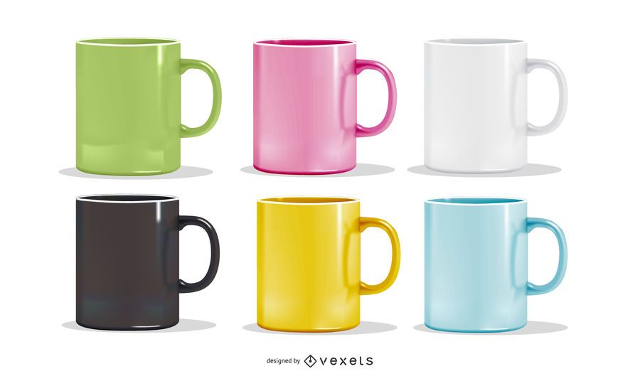 Vector conjunto de coloridas tazas realistas Vector conjunto de coloridas tazas realistas