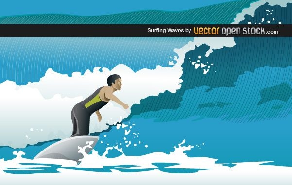 Mann der Wellen surft