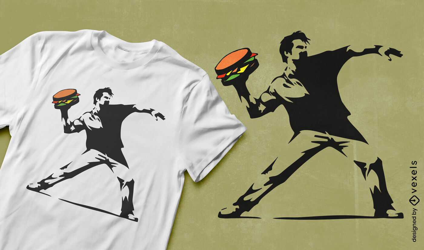 Burger thrower stencil t-shirt design