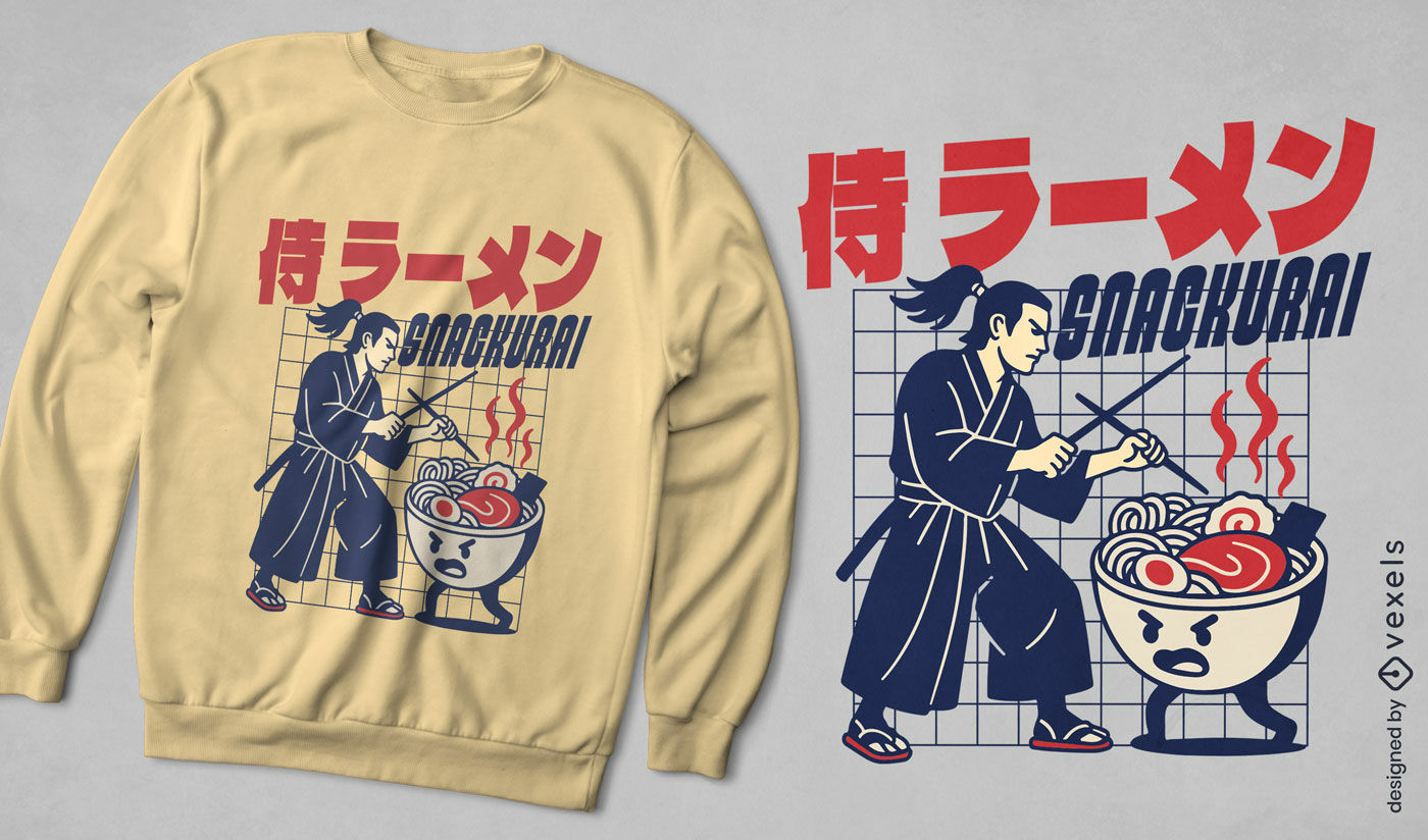 T-Shirt-Design mit Samurai-Ramenschüssel