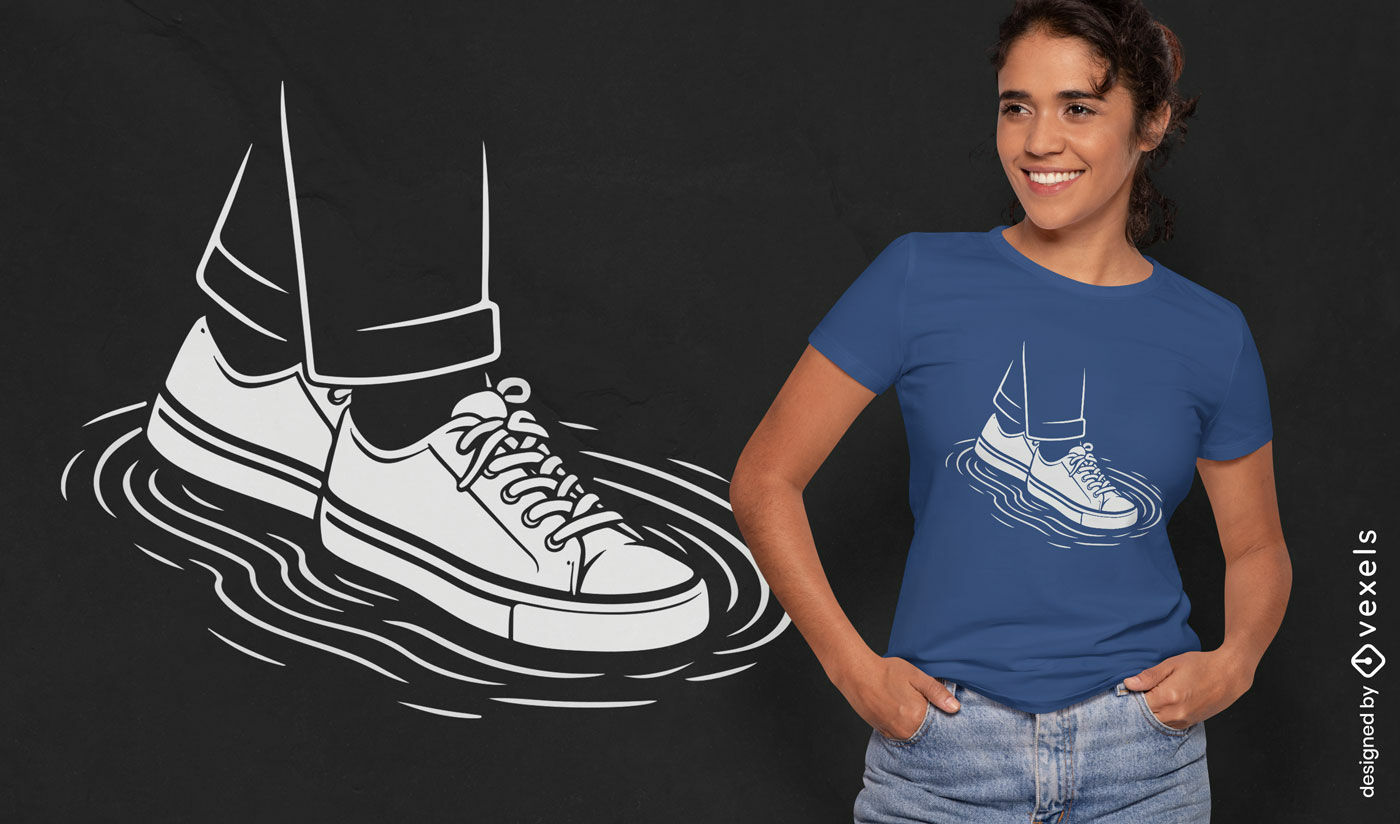 Design de camiseta com tênis em poça