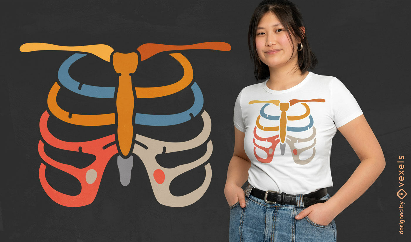 Diseño de camiseta con una caja torácica colorida