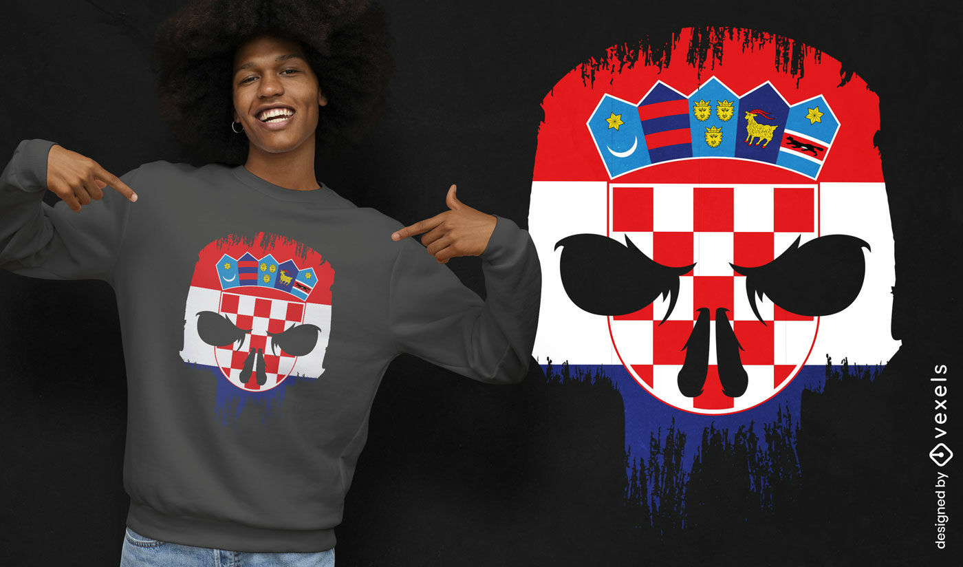 Design de camiseta com caveira e bandeira da Croácia