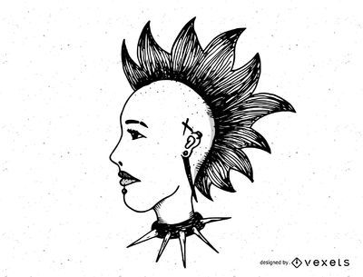 Graphic Punk Rock Girl With Mohawk SVG Cut File Cricut for Clothing Design,  Patches, Stickers, Pins, Jewelry, Jackets, Tattoo Inspo & More 