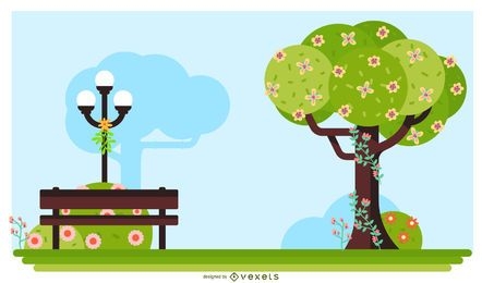 Diseño de ilustración de parque de primavera