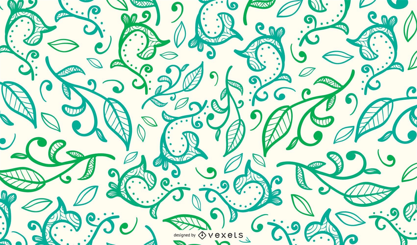 Green Leaves And Swirls Background Design 