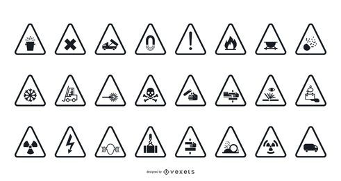 Conjunto de iconos monocromo de señal de advertencia