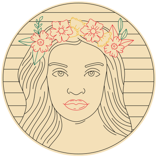 Diseño de arte lineal de tocado floral con marco circular. Diseño PNG