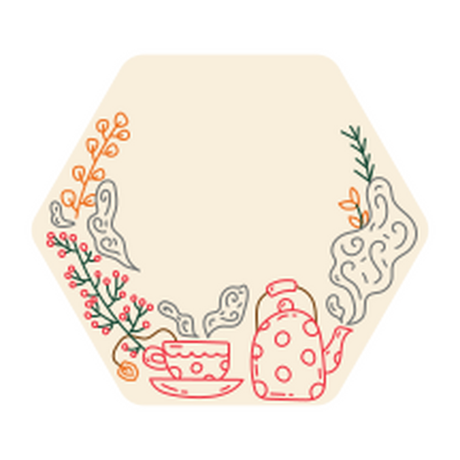 Encantadora ilustración hexagonal de té y flores. Diseño PNG