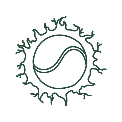 Stilisierter Tennisball mit weinrebenartigen Sonnenstrahlen PNG-Design