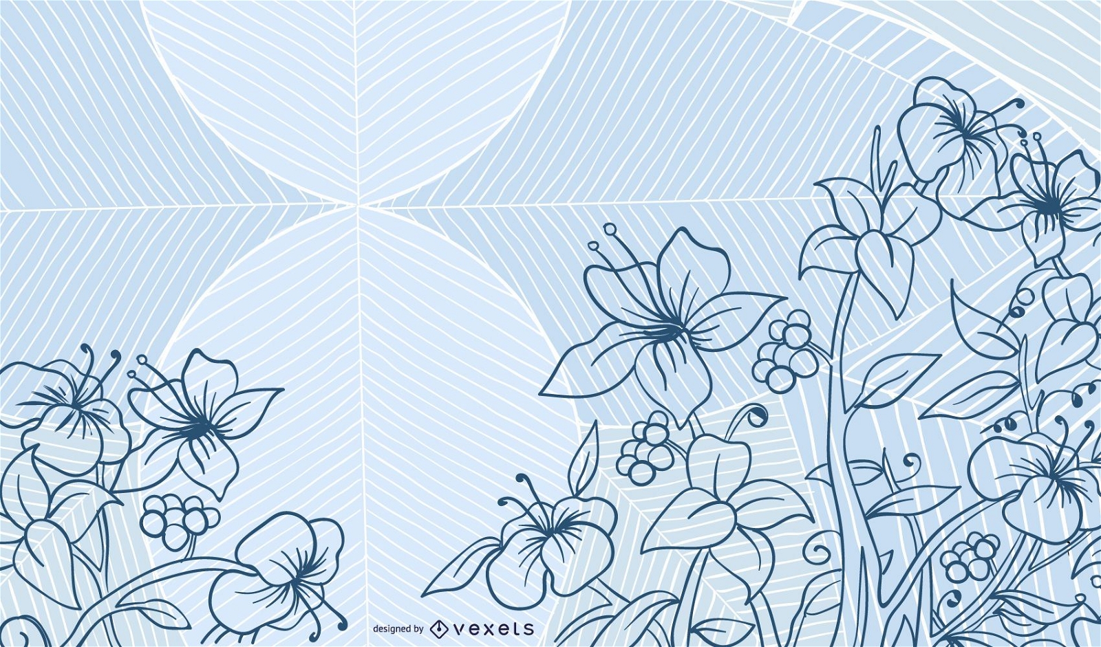 Blue Floral Line Style Background 