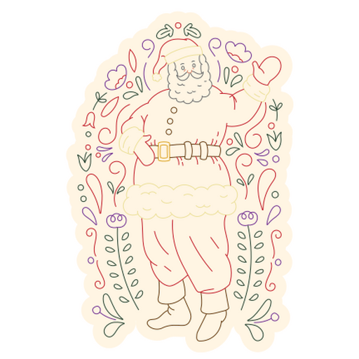 Whimsical santa illustration with floral accents PNG Design