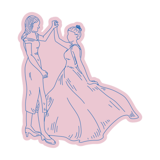 Ilustração estilizada de duas mulheres dançando em trajes elegantes para camiseta Desenho PNG