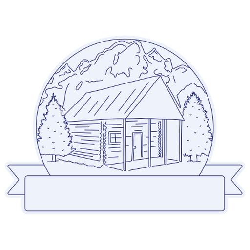 Ilustração de cabana encantadora com montanhas e árvores Desenho PNG
