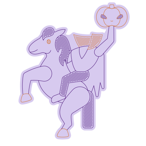 Playful unicorn illustration with pumpkin PNG Design