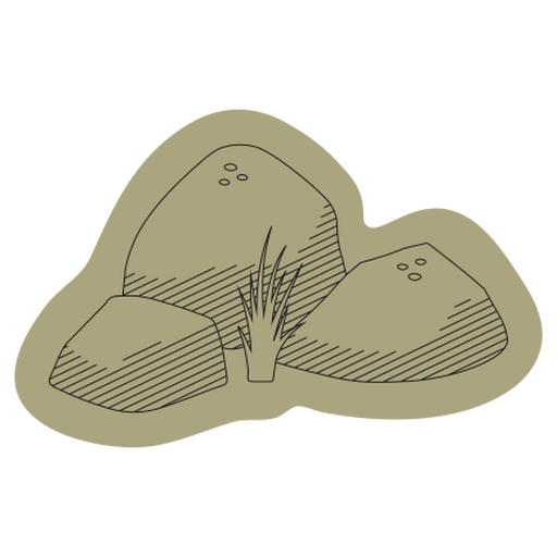 Ilustración minimalista de roca y hierba Diseño PNG