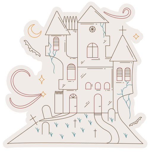 Diseño de pegatina con ilustración de un castillo espeluznante vintage Diseño PNG