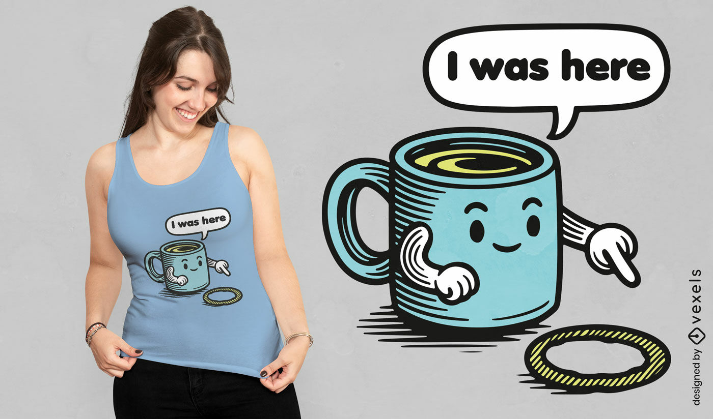 Niedliches Tassenmotiv mit Spruch auf einem T-Shirt