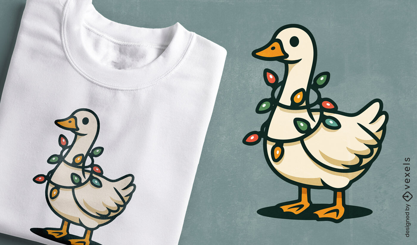 Camiseta com estampa de ganso com luzes de Natal