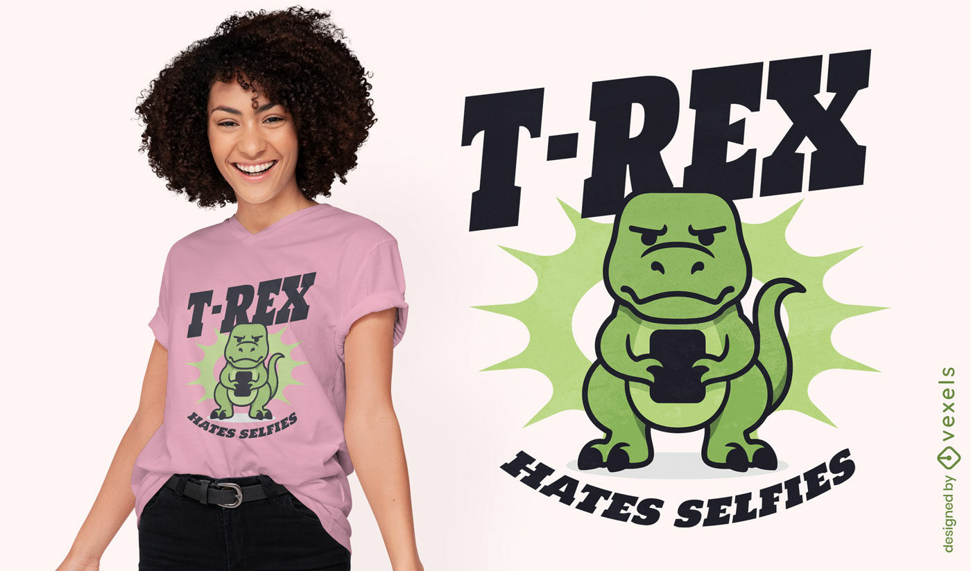  Design de camiseta "T-Rex odeia selfies"
